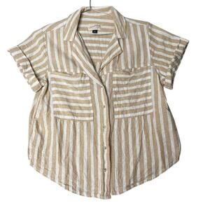 Universal Thread Women's XS Striped Button-Up Shirt Short Sleeve linen like